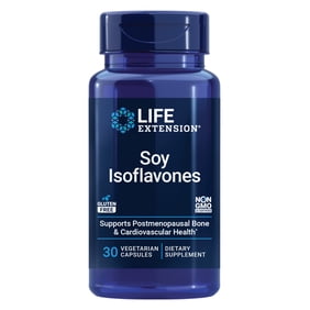 Life Extension Soy Isoflavones, heart, bone & cellular health support for post-menopausal women, gluten-free, non-GMO, vegetarian, 30 capsules