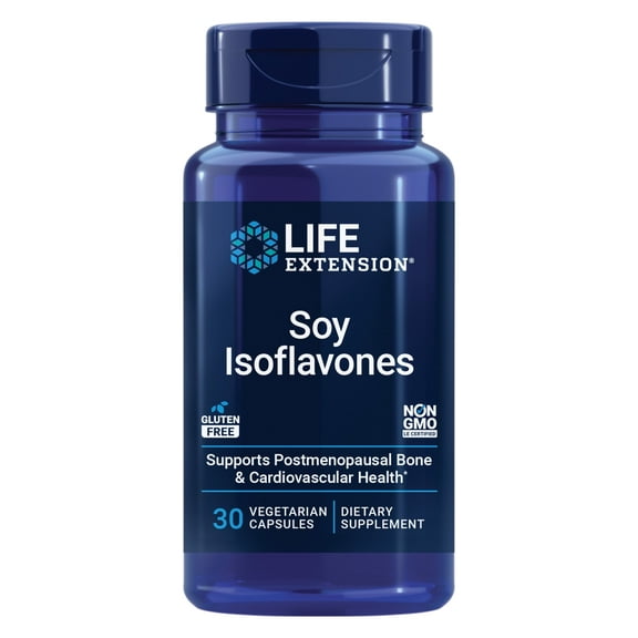 Life Extension Soy Isoflavones, heart, bone & cellular health support for post-menopausal women, gluten-free, non-GMO, vegetarian, 30 capsules
