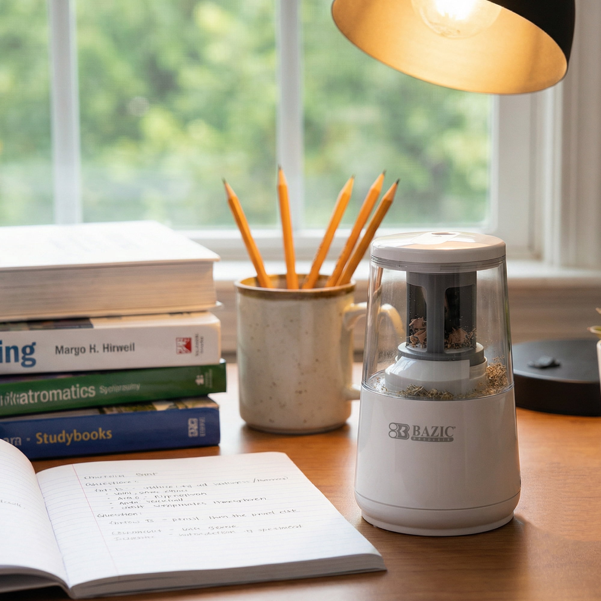 BAZIC Products Electric Pencil Sharpener, Auto Stop for No.2/Colored Pencils (6-8mm), AC Adapter/Battery Powered