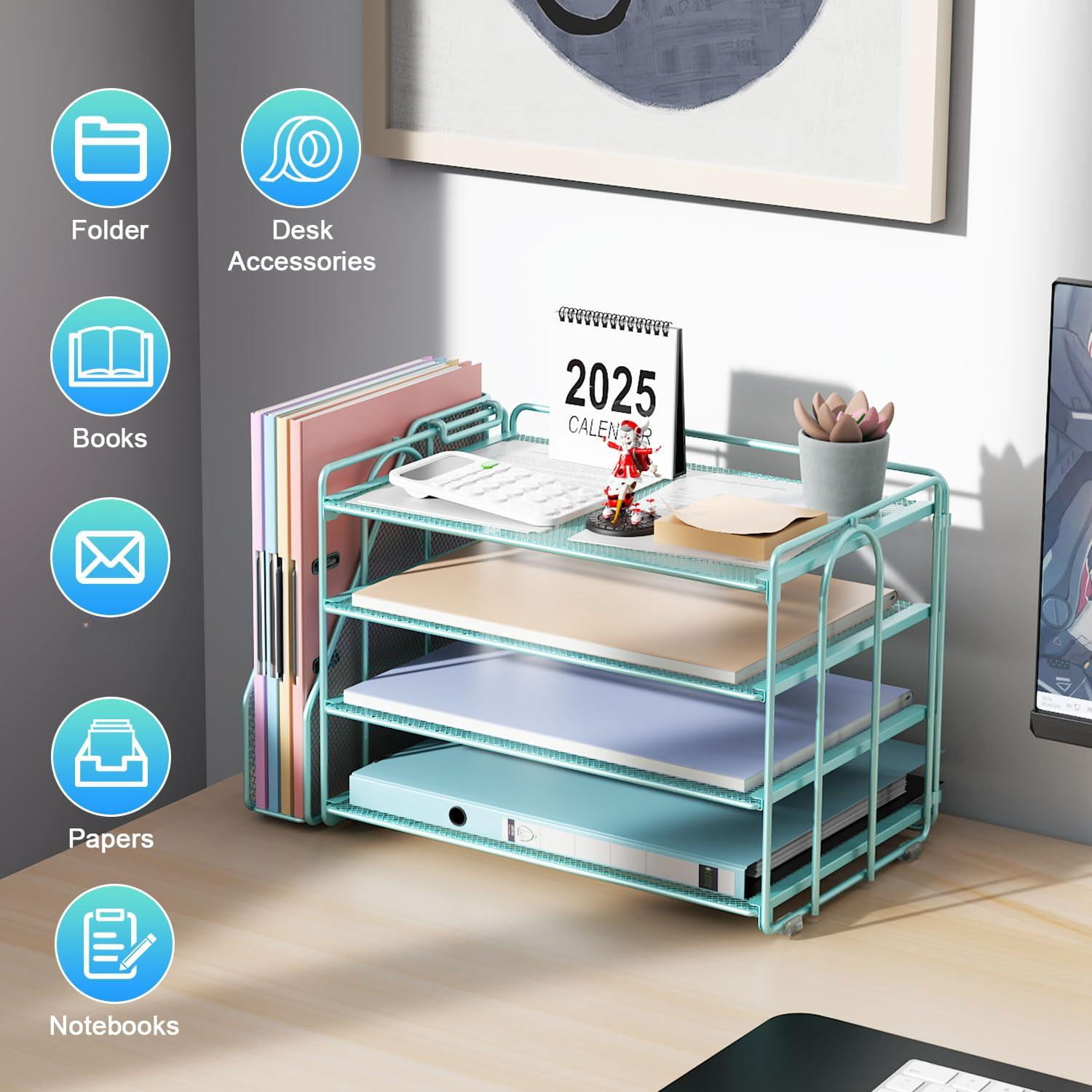 4-tier Paper Organizer With Magazine Holder  Desk Organizers And Accessories & Workspace File For Office Supplies Storag (blue 4-tier)