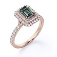 thumbnail image 4 of JeenMata Pave Set 1.75 Carat Emerald Cut Lab Grown Alexandrite and Moissanite Dual Halo Engagement Ring in 18K Rose Gold Plating over Silver, 4 of 6