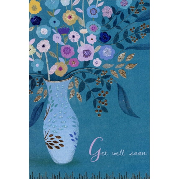 Pictura Flower Vase with Foil Leaves on Teal Sanja Rescek Get Well Card
