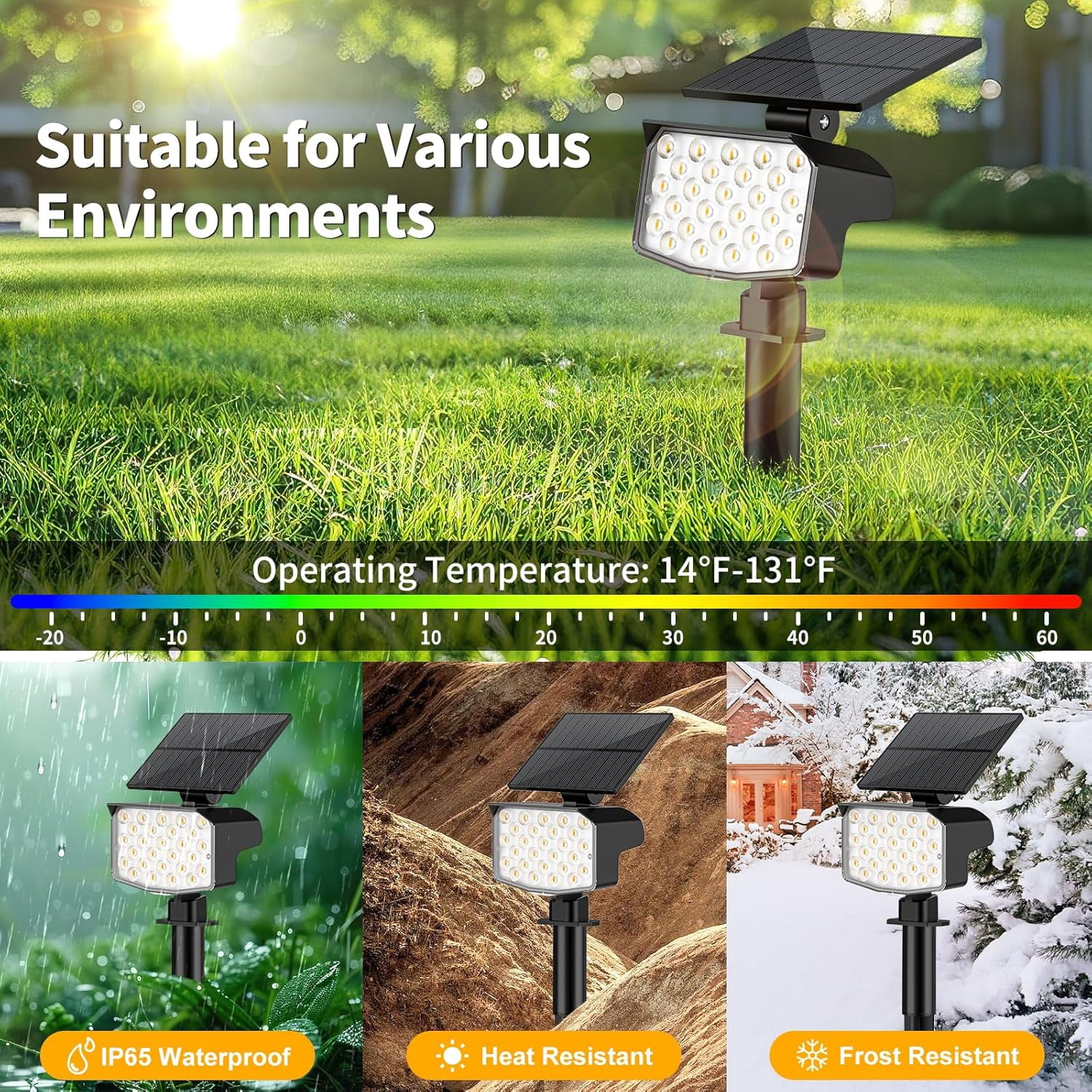 Solar Spot Lights Outdoor Waterproof Adjustable Solar Powered Landscape Lights for Yard 3 Long Time Lighting Modes Spotlights for Pathway Garden Outside Wall Pool Porch- 6 Pack, Warm White