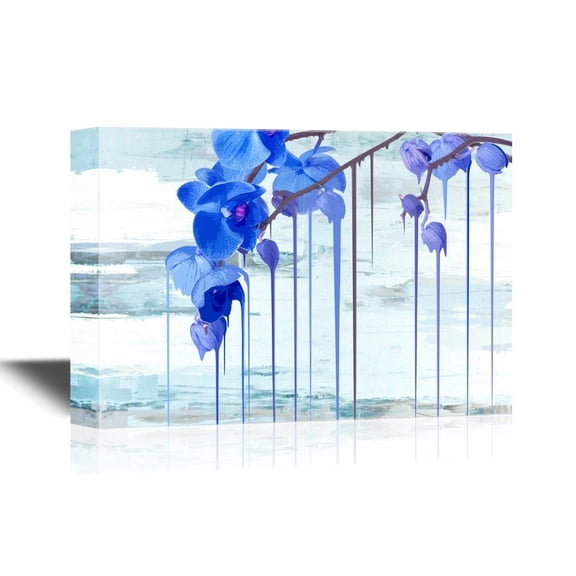 wall26 - Canvas Wall Art - Orchid Branch with Blue Flowers - Gallery Wrap Modern Home Art | Ready to Hang - 12x18 inches