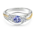 thumbnail image 2 of Gem Stone King 925 Sterling Silver and 10K Yellow Gold Round Blue Tanzanite and White Lab Grown Diamond 3 Stone Ring for Women (1.00 Cttw, Available in Size 5, 6, 7, 8, 9), 2 of 3