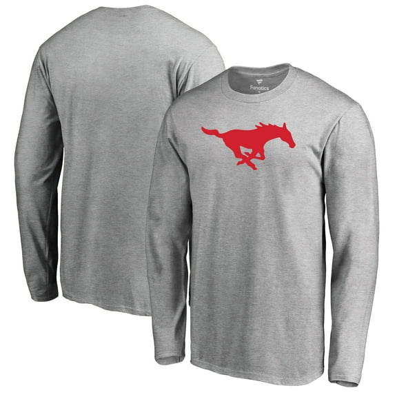 Men's Ash SMU Mustangs Primary Logo Long Sleeve T-Shirt
