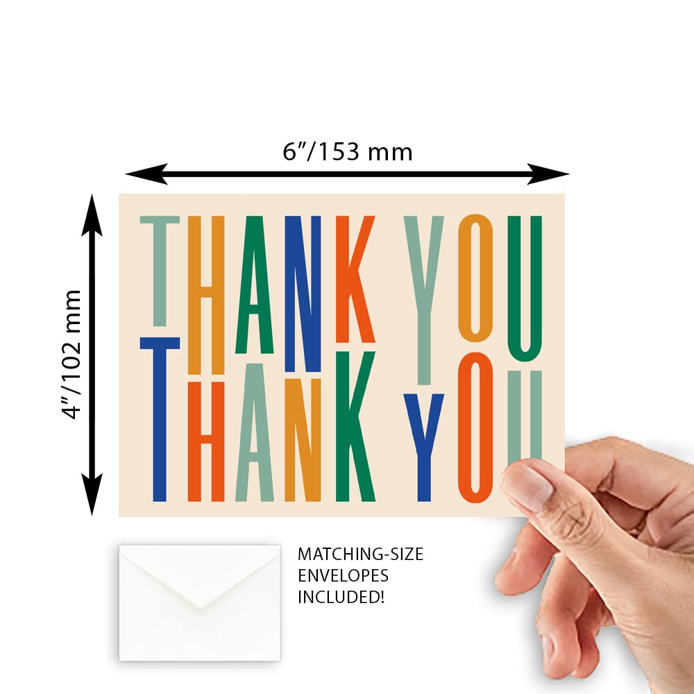 Colorful Letters Thank You Blank Note Greeting Cards | 20 Pack Bulk Set (4X6)