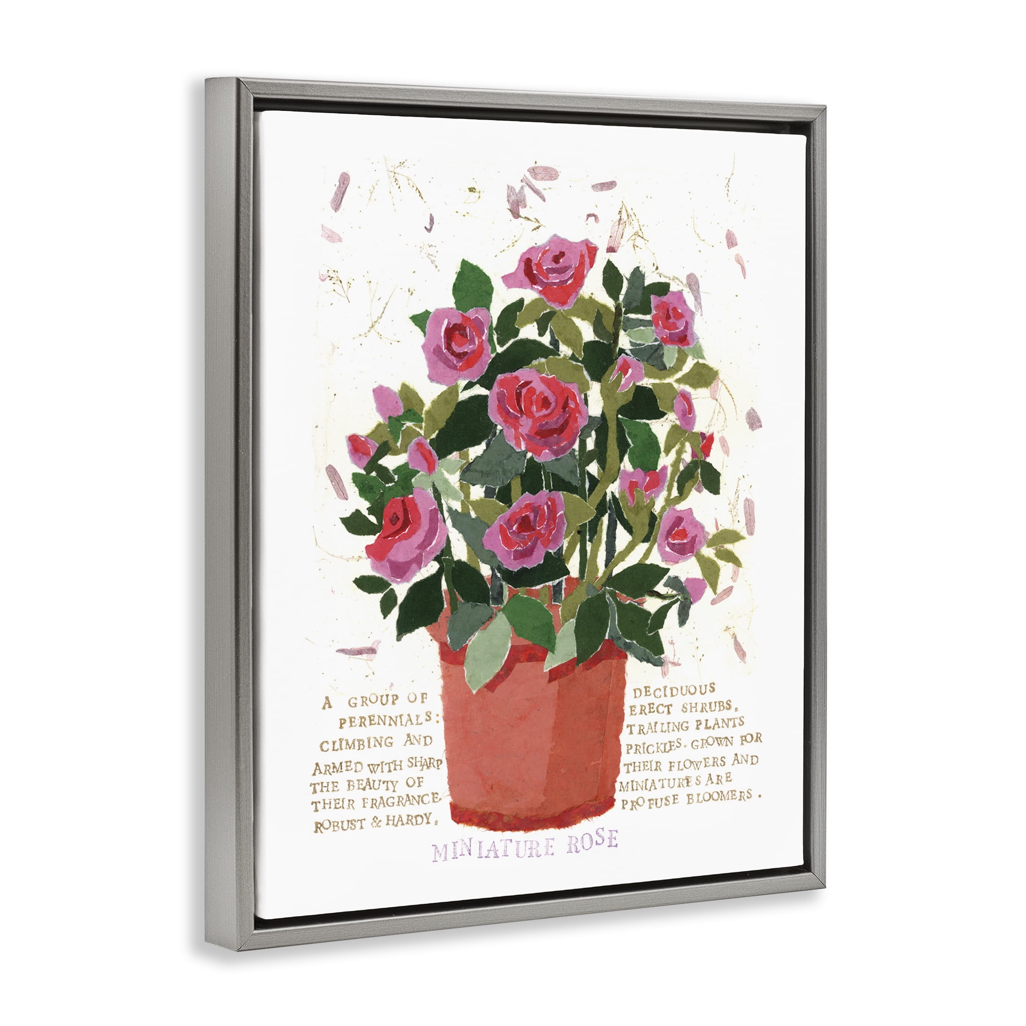 Stupell Industries Mini Roses Bouquet Botanical & Floral Painting Gray Floater Framed Art Print Wall Art, 17 x 21