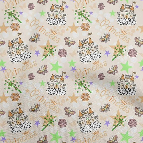 oneOone Polyester Spandex Light Peach Fabric Kids Princess Castle Dress Material Fabric Print Fabric By The Yard 56 Inch Wide