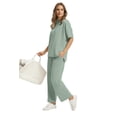 thumbnail image 4 of Ronuti Two Piece Sets for Women Summer Outfits Oversized Wide Leg Crop Pants Lounge Sets Airport Beach Vacation Clothes, 4 of 9
