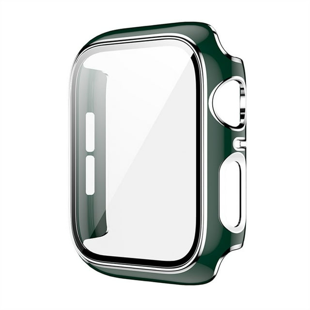 Glass+Cover for Apple Watch Case 45mm 41mm iWatch Case Bumper+Screen Protector Apple Watch Series 7 -green silver