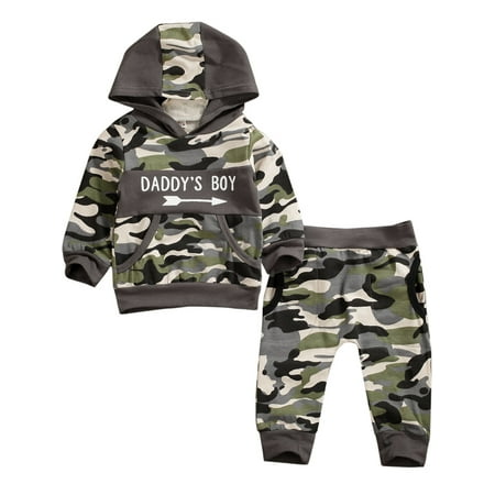 

One Opening Camouflage Kids Baby Boy Clothes Daddys Boy Hooded Tops Long Pants