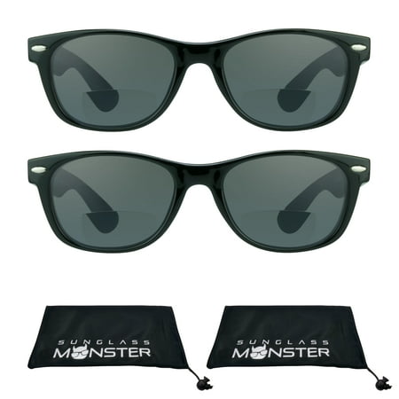 Sunglass Monster 2 pairs of BIFOCAL Sunglasses Readers with 80’s Retro Classic Black Frame with Stud for Men and Women. NOT Full lens Reading