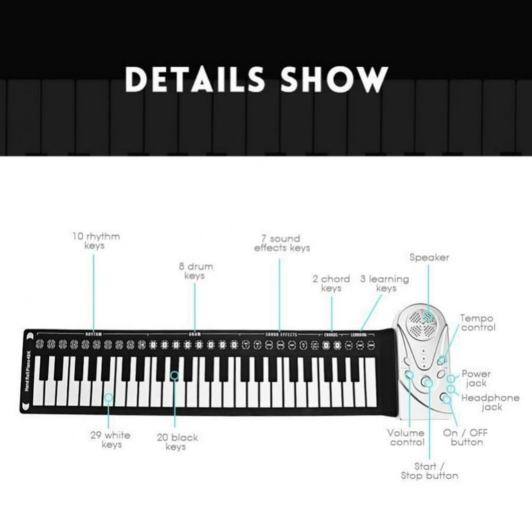Roll Up Piano,49 Keys Electric Piano Keyboard,Portable Keyboard  Piano,Keyboard Piano for Beginners(Black)