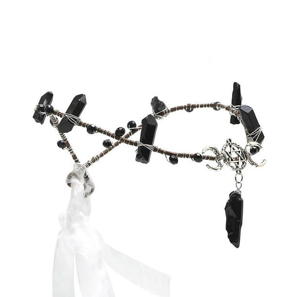 MOSTORY Diadema De Corona De Hada De Cristal Con Diseño Gótico, Tocado Elfo Luna Para Cosplay, Bodas Y Fiestas Renacentistas - Artesanal Y Brillante