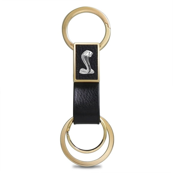Ford Mustang Cobra Black Leather insert Golden Metal Leather Strap Key Chain