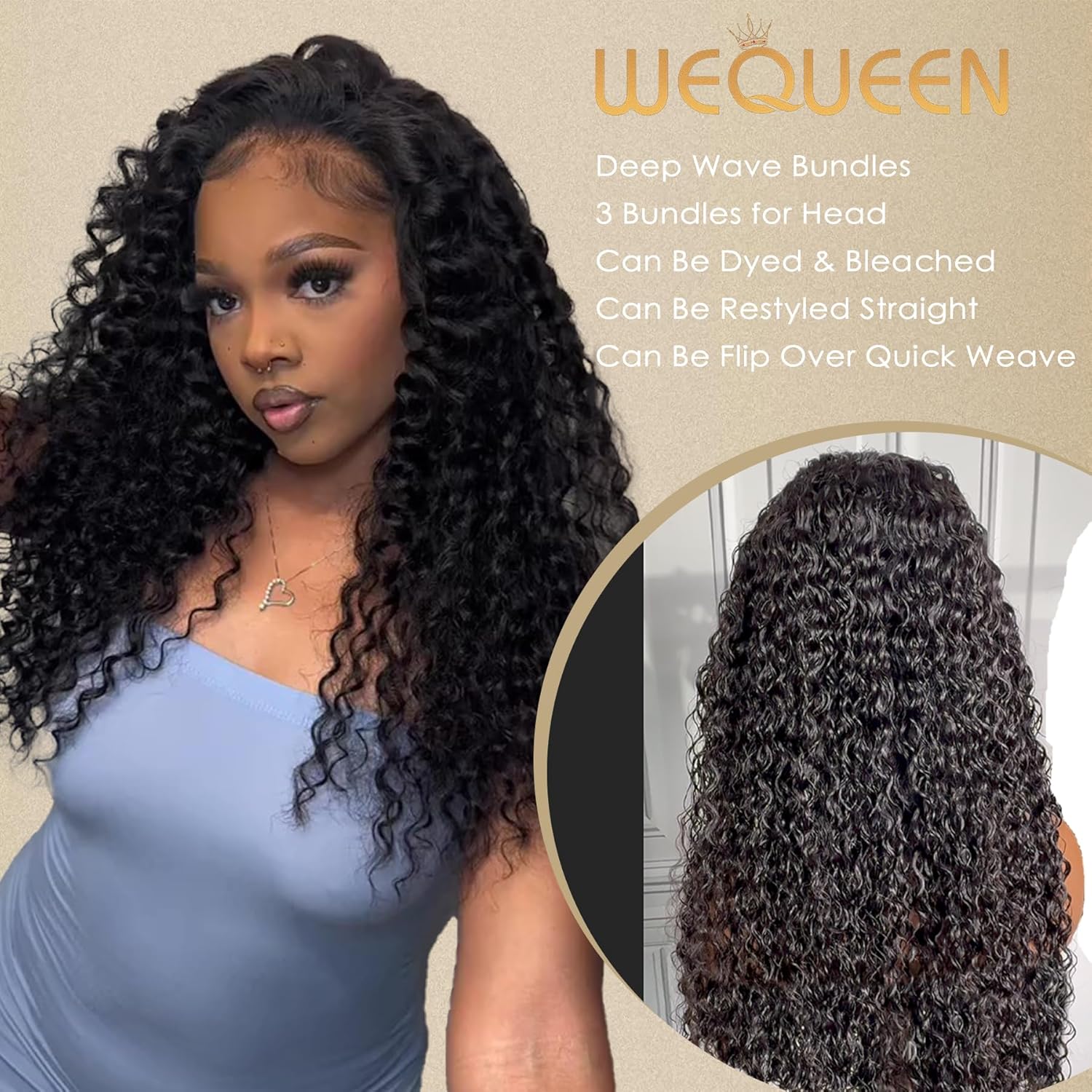 WEQUEEN 18 inch Deep Wave Human Hair Bundles 100% 16A Brazilian Hair Long Lasting for Women