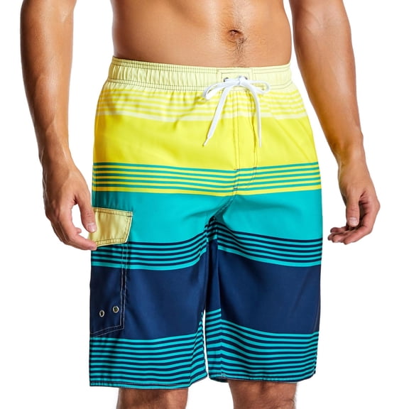 WXLWZYWL Plus Size Mens Beach Shorts 11 Inch Inseam Gardient Print Drawstring Elastic Waisted Casual Summer Beach Shorts Swim Trunks Quick Dry Swim Board Shorts