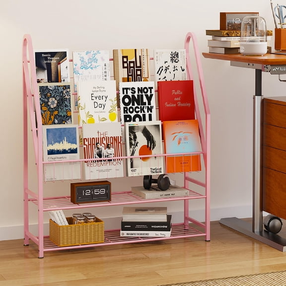 Pink Metal Magazine Rack Freestanding Ladder Bookshelf For Home Office Display And Storage