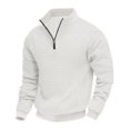 thumbnail image 5 of Dwelliawo Mens Quarter Zipper Pullover Long Sleeve Mock Neck Sweatshirt Casual Lightweight Pullover Sweater Slim Fit Waffle Knit Polo Shirts White 3XL, 5 of 5