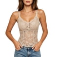 thumbnail image 2 of Women French Lace Cami Tank Top with Built-in Padded Bra, Wireless Slim Fit Shaping Camisole, V-Neck Back Shaping Layering Vest, Thin Straps Breathable Summer Sheer Inner Top Beige XL(XL), 2 of 6