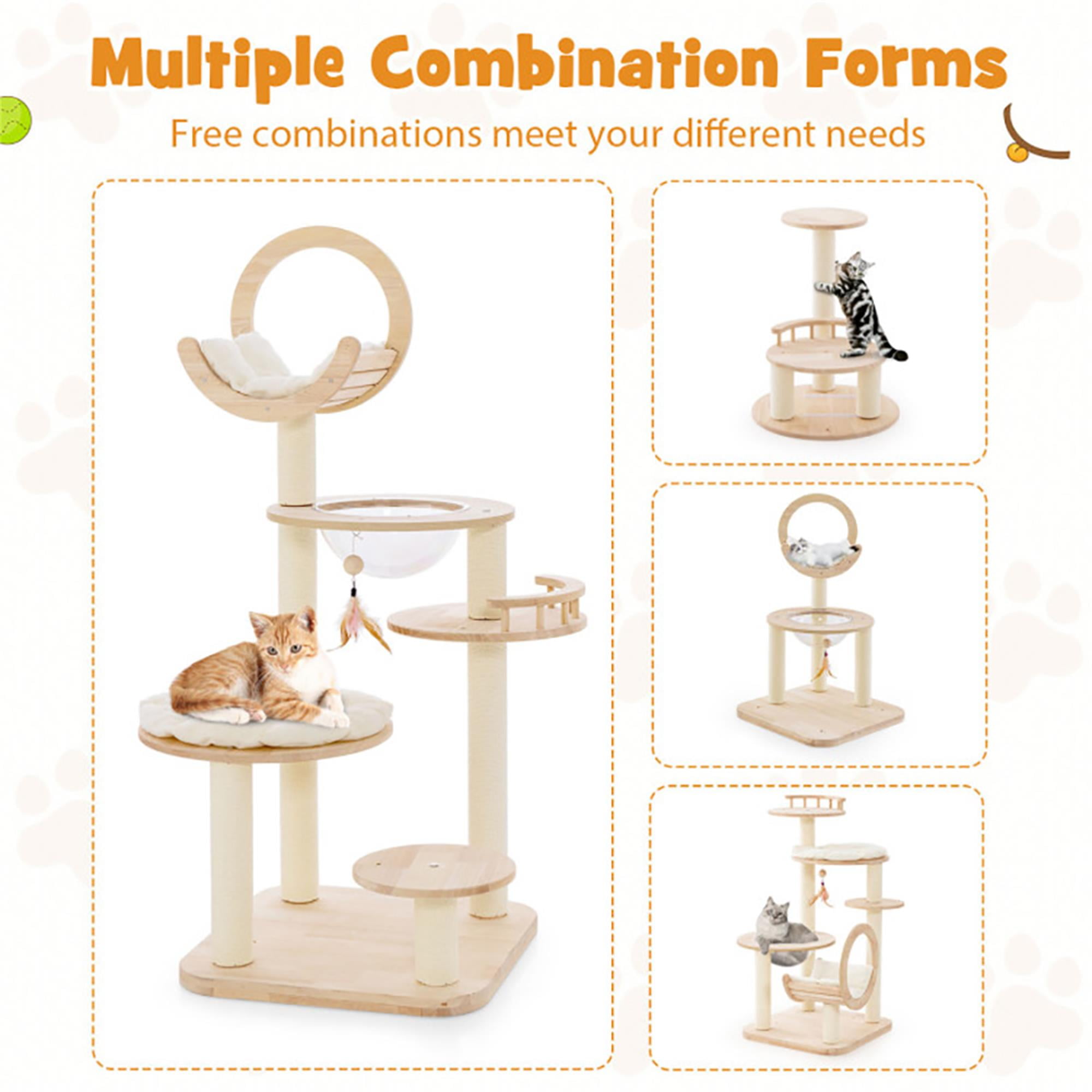 Kadyn 57" Modern Cat Tree Tower for Indoor Cats, 4-in-1 Large Wood Cat Condo with Scratching Post and Removable Pads for Small Large Cats, Beige