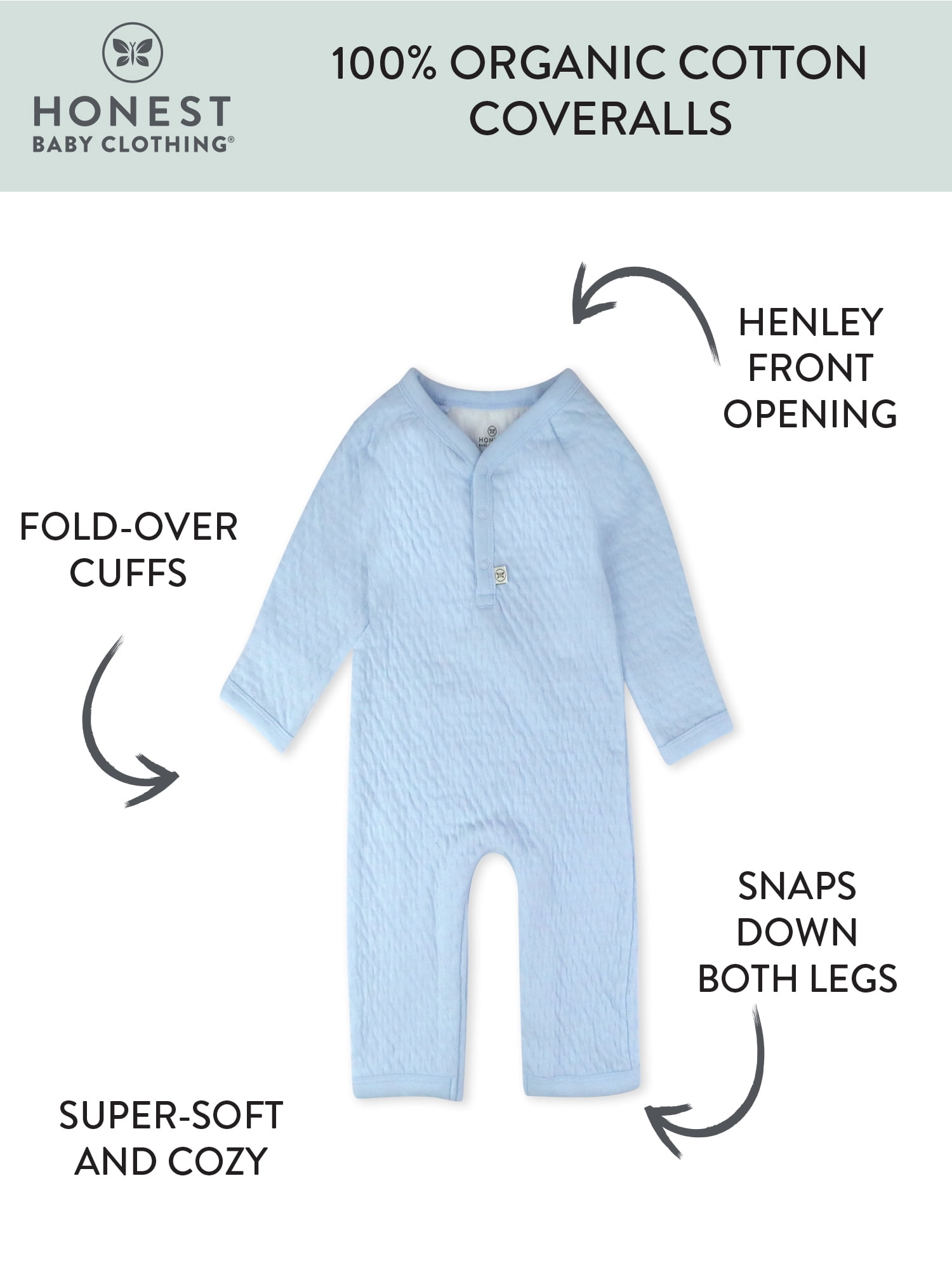 Honest Baby Clothing Baby Boy or Girl Gender Neutral Organic Cotton Center Front Snap Matelasse Coverall, Preemie-24 Months
