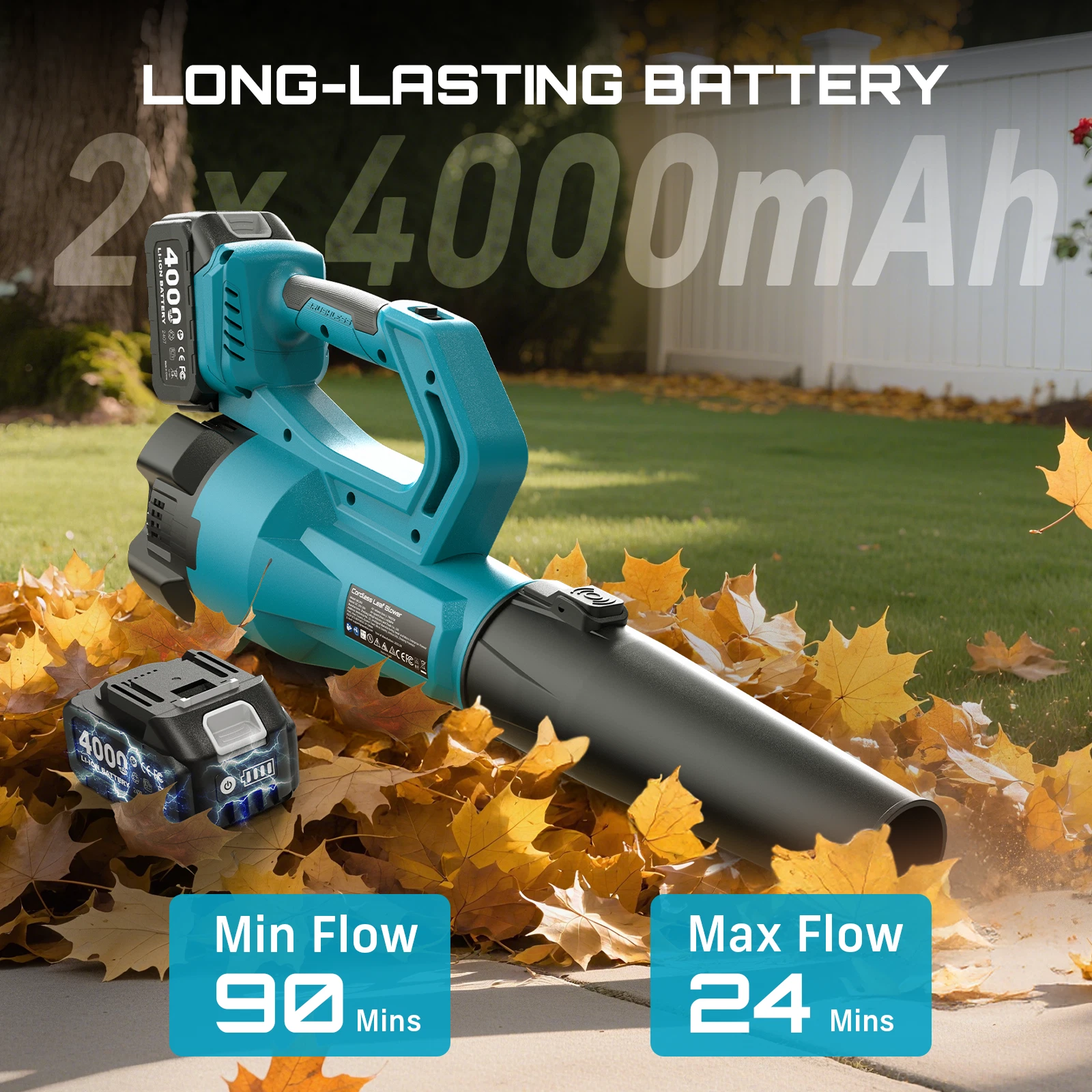 SEESII 21V Leaf Blower Cordless with 2 x 4000mAh Batteries and Charger, 780CFM 400MPH Electric Leaf Blower with Variable Speed Control, Handheld Battery Blower for Lawn Care, Dust and Debris