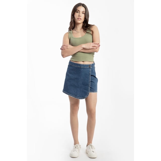 Short falda asimetrico /Juvenil, 6969 (Mezclilla tono medio) azul G