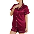 thumbnail image 4 of Women's Short Sleeve Shorts Pajama Set Summer Soft Silky Comfy Button Up Spring Lightweight Pjs 2 Piece Silk Sleepwear Amaranth 4-6, 4 of 5
