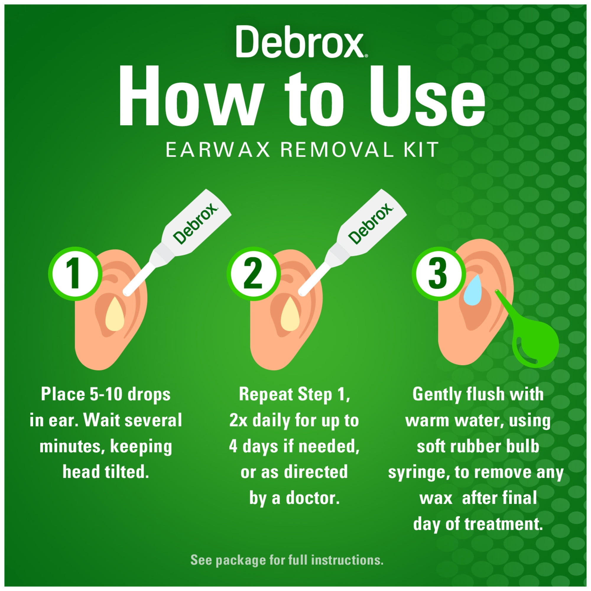 (4 pack) Debrox Earwax Removal Kit, Bulb Syringe and Ear Drops with Carbamide Peroxide, 0.5 Fl Oz
