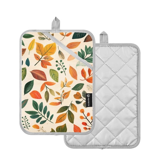 Yayeee Pot Holders Kitchen Heat Resistant with Pocket 7"x9.8" Cotton Oven Cooking Hot Pads, Beige Retro Leaves