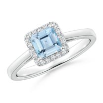 ANGARA Natural Classic Square Aquamarine Halo Ring in 14K White Gold for Women (Size-5mm) | March Birthstone, Birthday, Anniversary, Jewelry Gift for Women | Natural Aquamarine Ring