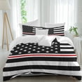thumbnail image 2 of American Flag Bedding 3 Piece Duvet Cover Set Full Size, Black White Striped Star with Red Lines Soft Microfiber Comforter Cover with Zipper Closure & Pillowcases, Wrinkle & FadeResistant Quilt Cover, 2 of 9
