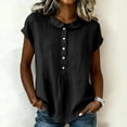 thumbnail image 4 of VBVC Women's Peter Pan Collar Short Sleeve Blouse, Ladies' Button Down Breathable Casual Top, Solid Color Loose Fit Work Shirt For Women,Black,S-2XL, 4 of 7