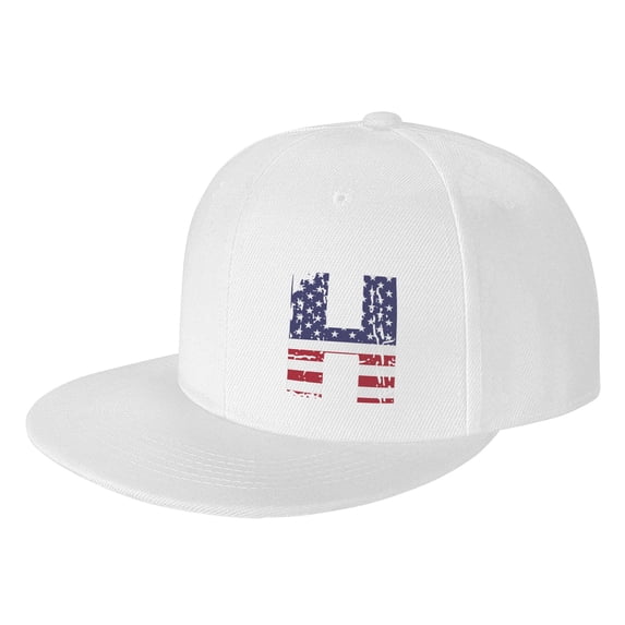 ZICANCN Letter H America Usa Flag Baseball Caps, Trucker Hats for Men And Women, Adjustable Breathable Flat Caps, White