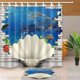 thumbnail image 1 of ABPHQTO Océano submarino decoración acuática peces nadando de pared de ladrillo con cortina de ducha de concha 160x180 cm con piso alfombras de baño 40x60 cm, 1 of 1