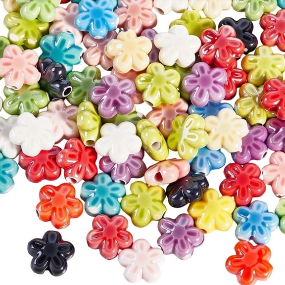 1 Box 80PCS Mixed Color Flower Shaped Porcelain Ceramic Beads with 1.6MM Holes Flowers Colorful Floral Charms Spacer Loose Bead for Jewelry Making Bracelets Necklaces DIY Craft Supplies