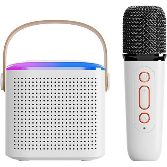 Portable Speakers With RGB Light & Wireless Microphone - Perfect Birthday Gift For Kids & Adults For Family Parties!, White