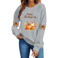 thumbnail image 2 of VKOYWKM Women's Happy Thanksgiving Sweatshirt Funny Letter Pumpkin Print Long Sleeve Crewneck Fall Pullover Tops, 2 of 5