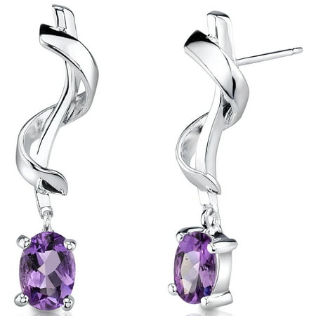 Peora 1.50 Ct Oval Shape Amethyst Sterling Silver Stud Earrings Rhodium Finish