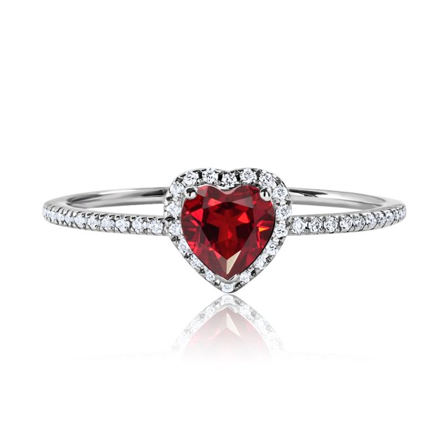JeenMata Anillo de Bodas de Oro Blanco de 18 K sobre Plata con Piedra Natal de Enero y Granate en Forma de Corazón de 1 Quilate