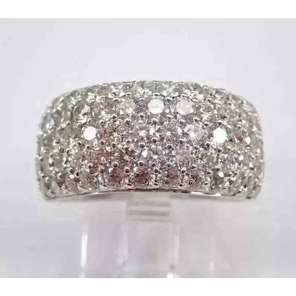 OM Jewels 2Ct Round Cut Moissanite 14K White Gold Plated Anniversary Cluster Ring
