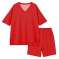 thumbnail image 4 of Atogsazn Girls Summer 2 Piece Sport Clothes Set Kids V Neck Short Sleeve T-shirt & Biker Shorts Outfit Gym Tops Red 6-7 Years Fashion, 4 of 7