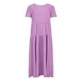 thumbnail image 4 of WIZUTIZ Sundresses for Women Relaxed Fit Plus Size with Liner Pleated Flowy Solid Shift Dress Short Sleeve Crew Neck Shift Dress for Teen Girls Midi Dress Thin Dress Purple, 4 of 5