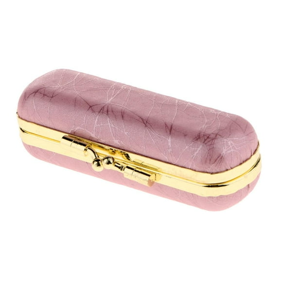 Estuche de Cuero para Lápiz Labial con Espejo Yinane Rosa Claro