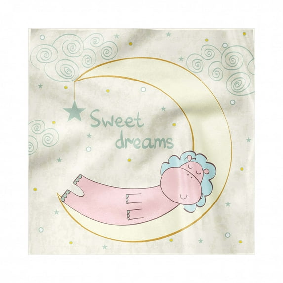 Hippo Decorative Napkins Set of 4, Cartoon Hippopotamus Sleeping on the Moon in the Sky Full of Stars Newborn Theme, Silky Satin Fabric for Brunch Dinner Party, 12", Multicolor, by Ambesonne