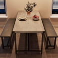 thumbnail image 3 of Dining Table Set for 4, Kitchen Table Set with 2 Upholstered Benches, Dining Room Table Set, Kitchen Table Set Metal and Wood Rectangular Dining Table for Small Space, Apartment, Retro Grey, 3 of 7