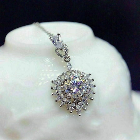 Lakshya Jewel LLC Women's Pendant Necklace 14k White Gold plated Marquise Cut Cubic Zirconia Cluster
