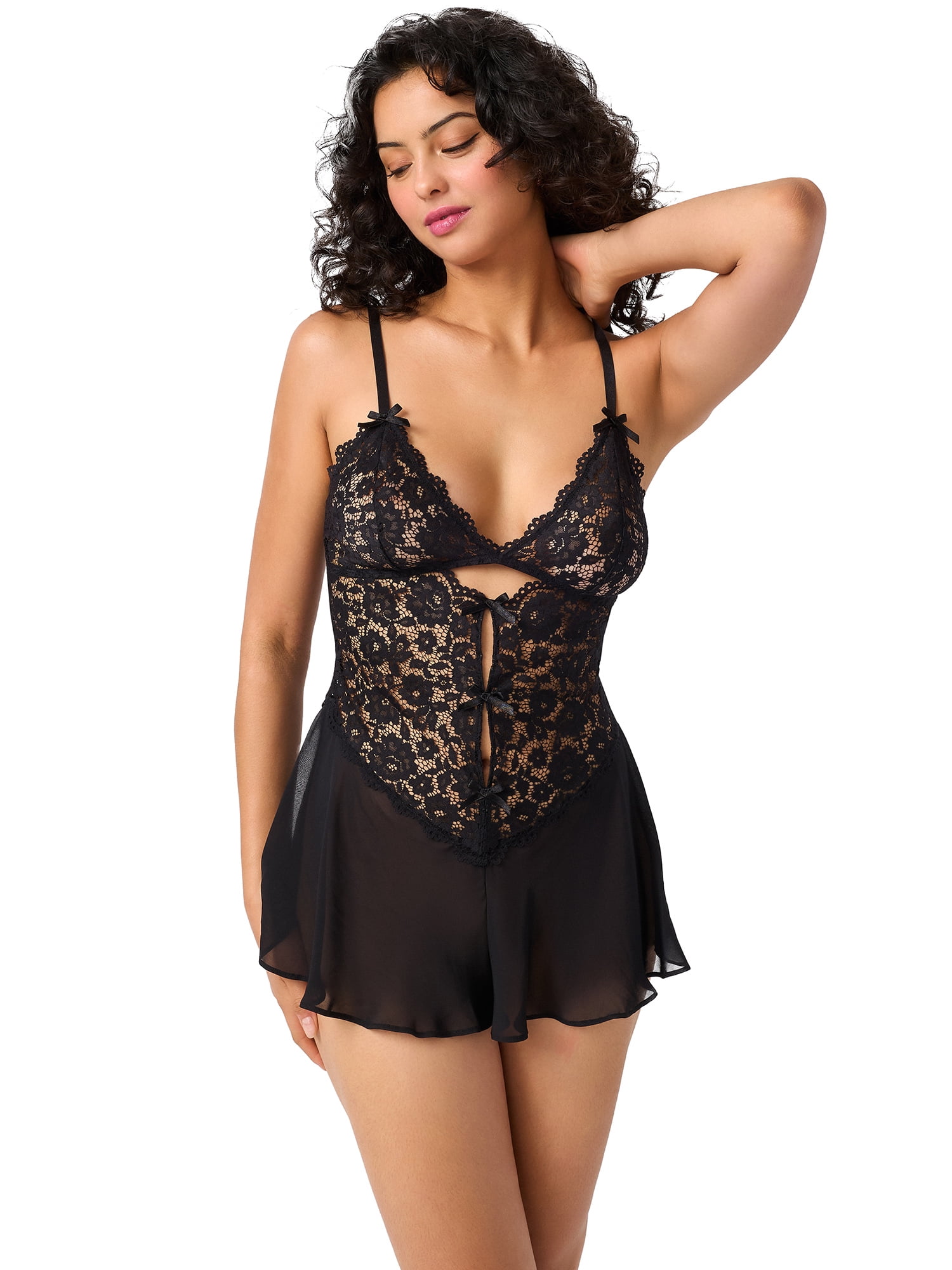 Adored by Adore Me Women's Ophelia Lace and Mesh Romper, Sizes S-3X
